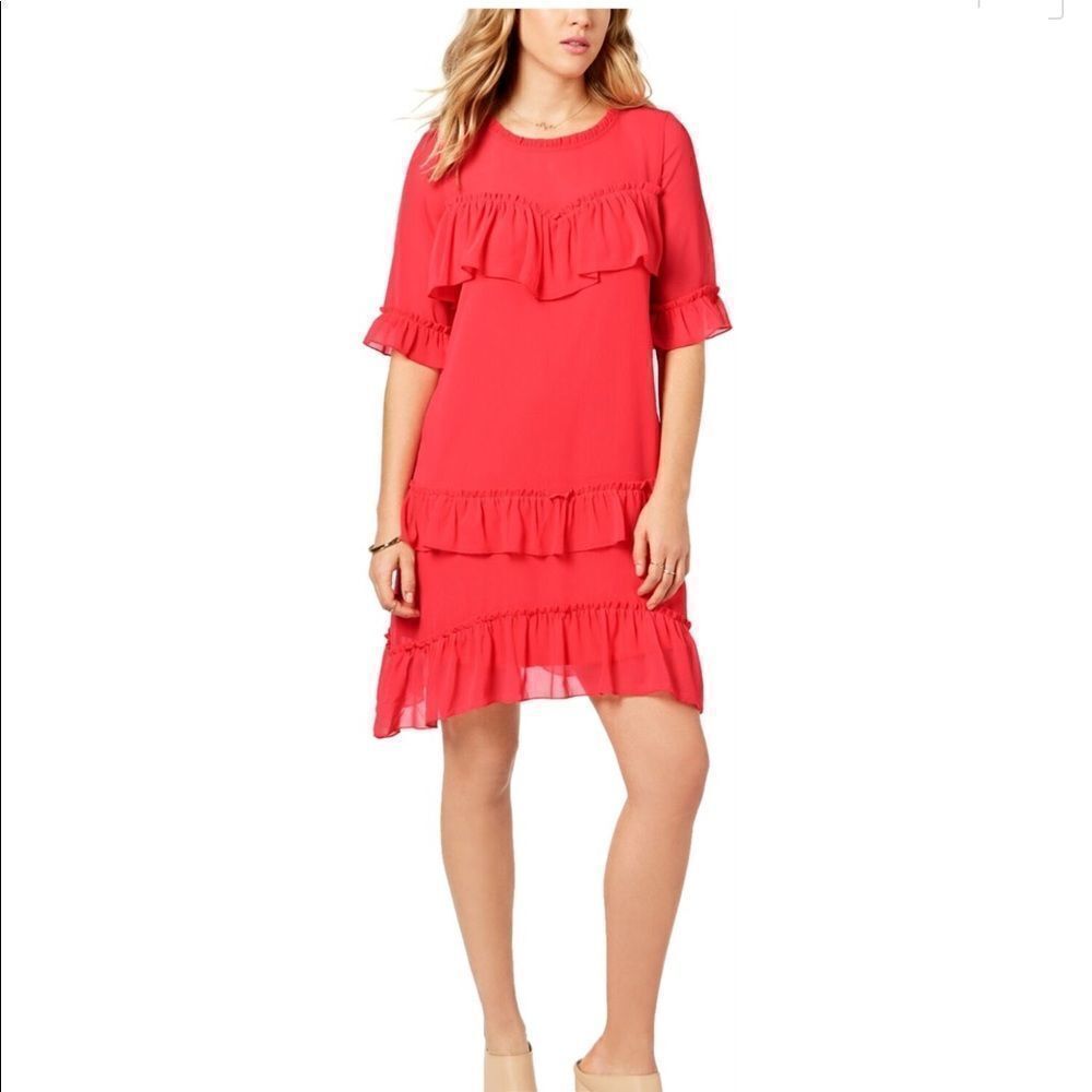 Kensie Orange Flowy Ruffled A-Line Above Knee Mini Dress New Size Large